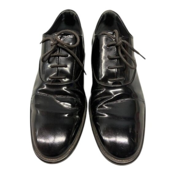 Tod’s Patent Leather Oxford Dress Shoes‎ Mens 7.5A Black Italian Formal Lace Up - Picture 1 of 16